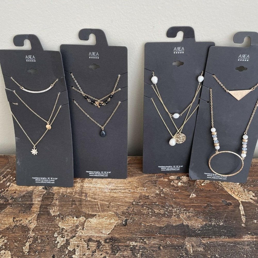 Area Stars Layered Multi Necklaces Lot of 4 Pack Sun, Circle Etc